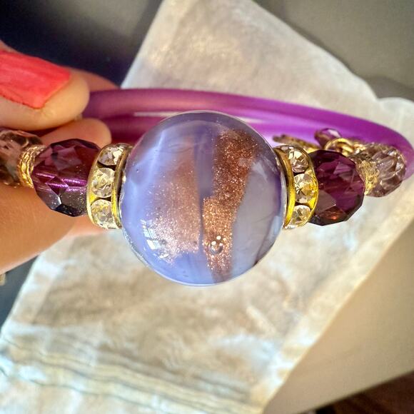 Antonio Vaccari Italian Murano Glass Purple Wrap Bracelet - Picture 6 of 7